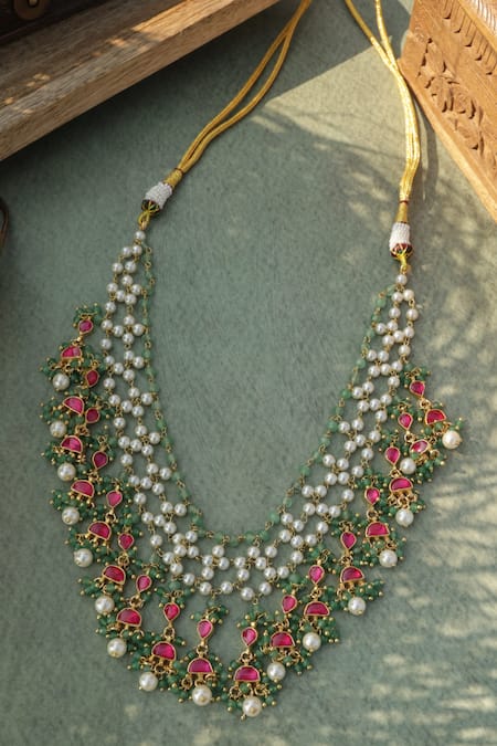 Paisley Pop Kundan Pink Necklace 