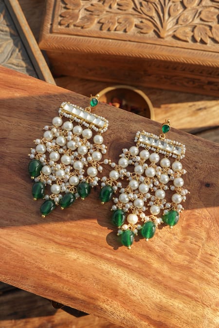 Paisley Pop Kundan & Pearl Green Earrings 