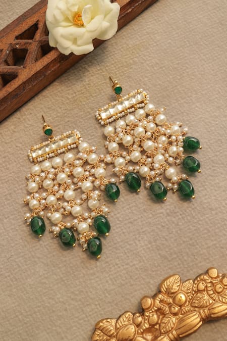 Buy Paisley Pop Green Pearls, Stones Kundan And Earrings Online at Aza Fashions Buy_Paisley Pop_Green Pearls, Stones Kundan And Earrings _Online_at_Aza_Fashions