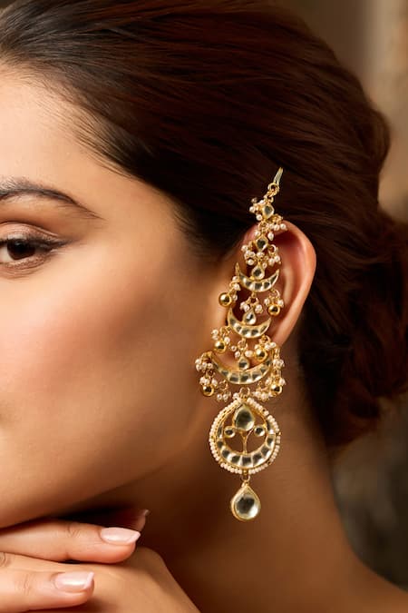 Buy_Paisley Pop_Gold Plated Pearls, Stones Kundan Statement Earrings _Online_at_Aza_Fashions