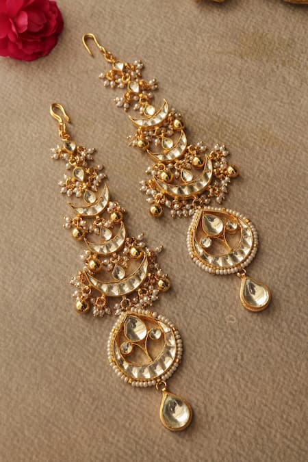 Shop_Paisley Pop_Gold Plated Pearls, Stones Kundan Statement Earrings _Online_at_Aza_Fashions