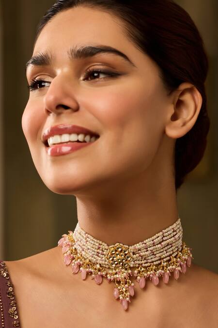 Paisley Pop_Pink Designer Kundan Necklace _Online_at_Aza_Fashions