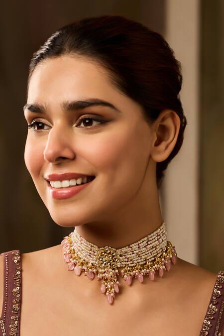 Buy_Paisley Pop_Pink Designer Kundan Necklace _Online_at_Aza_Fashions