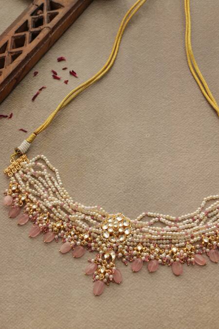 Shop_Paisley Pop_Pink Designer Kundan Necklace _Online_at_Aza_Fashions