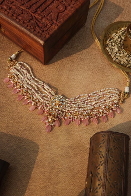 Paisley Pop_Pink Designer Kundan Necklace _at_Aza_Fashions