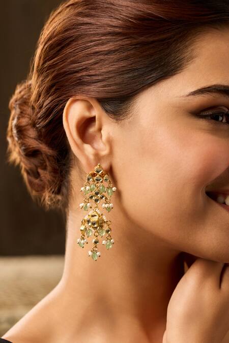 Paisley Pop_Mint Pearls, Stones Kundan Earrings _Online_at_Aza_Fashions