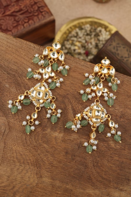 Buy_Paisley Pop_Mint Pearls, Stones Kundan Earrings _Online_at_Aza_Fashions