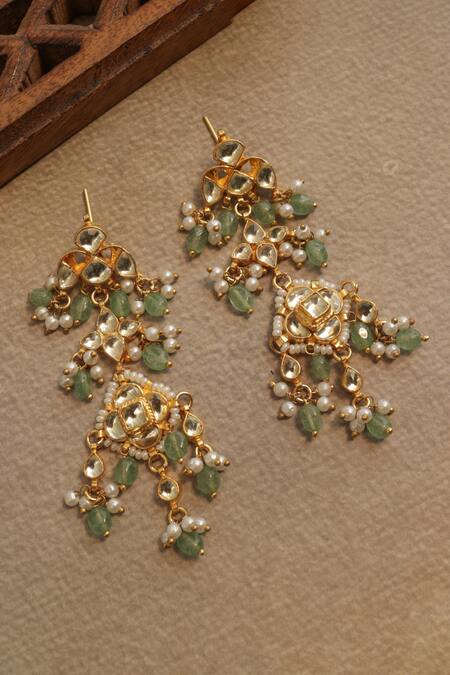 Shop_Paisley Pop_Mint Pearls, Stones Kundan Earrings _Online_at_Aza_Fashions