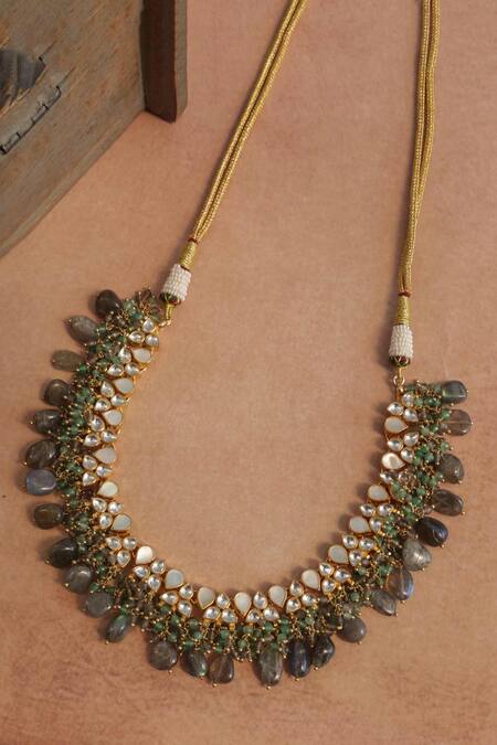 Buy_Paisley Pop_Green Designer Mother Of Pearl Choker Necklace _Online_at_Aza_Fashions