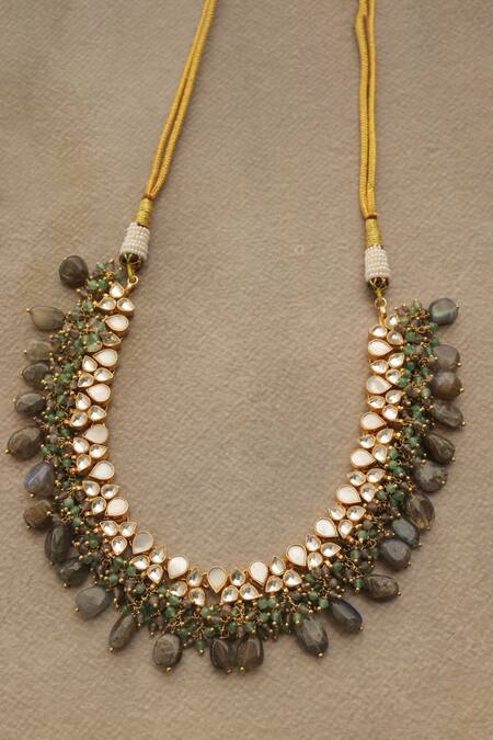 Paisley Pop_Green Designer Mother Of Pearl Choker Necklace _at_Aza_Fashions