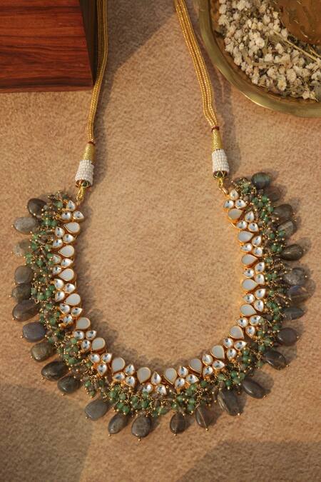 Buy_Paisley Pop_Green Designer Mother Of Pearl Choker Necklace 