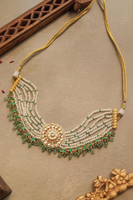 Shop Paisley Pop Mint Kundan Choker Necklace Online at Aza Fashions Shop_Paisley Pop_Mint Kundan Choker Necklace _Online_at_Aza_Fashions