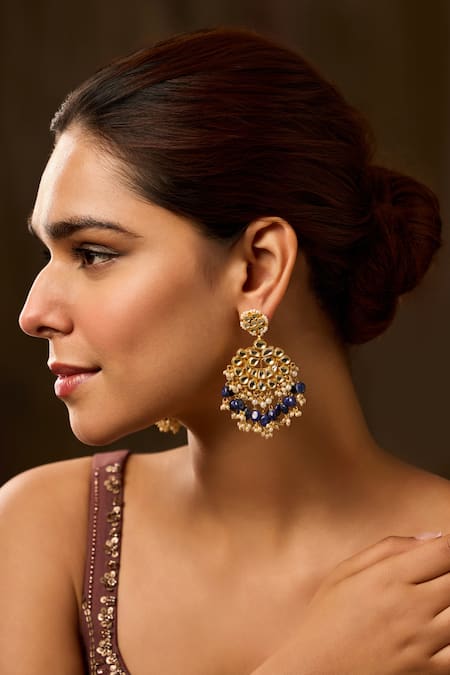 Paisley Pop_Blue Pearls Kundan Earrings _Online_at_Aza_Fashions