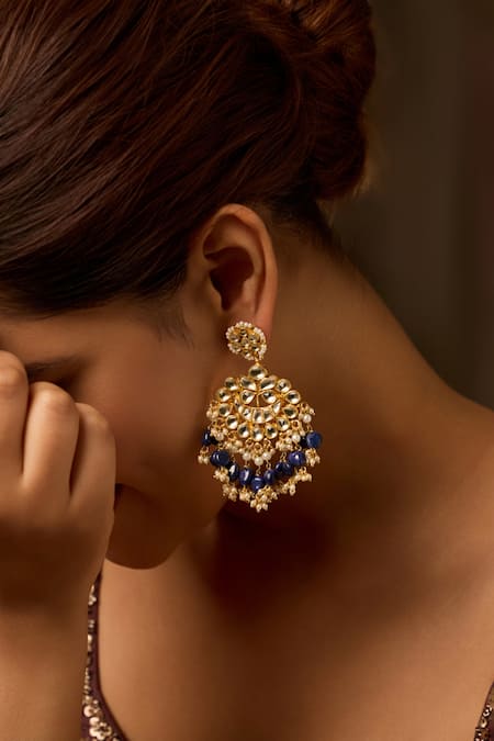 Buy_Paisley Pop_Blue Pearls Kundan Earrings _Online_at_Aza_Fashions