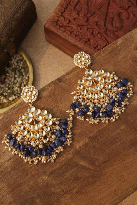 Shop_Paisley Pop_Blue Pearls Kundan Earrings _Online_at_Aza_Fashions