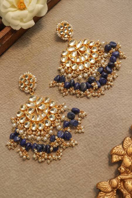 Paisley Pop_Blue Pearls Kundan Earrings _at_Aza_Fashions