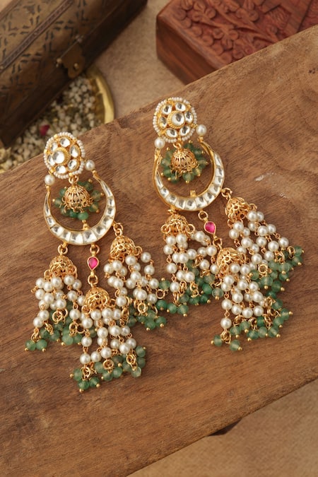Paisley Pop Mint Kundan Jhumki Earrings 