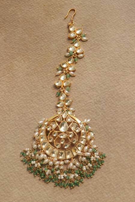 Shop_Paisley Pop_Mint Kundan Maangtikka _Online_at_Aza_Fashions