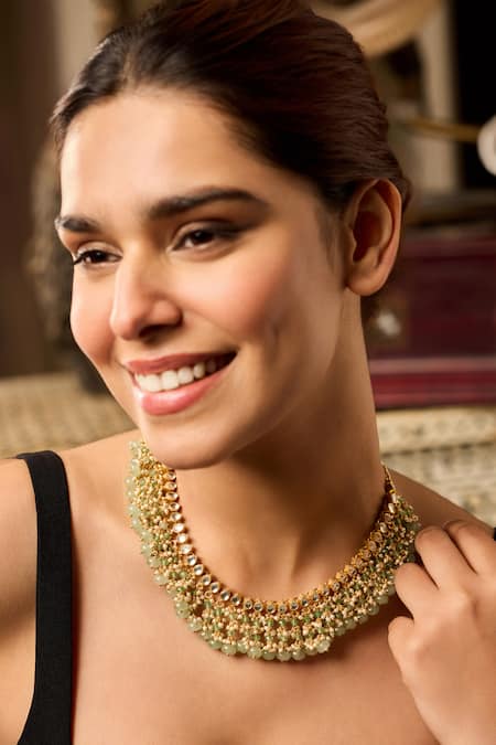 Paisley Pop Mint Kundan Necklace 