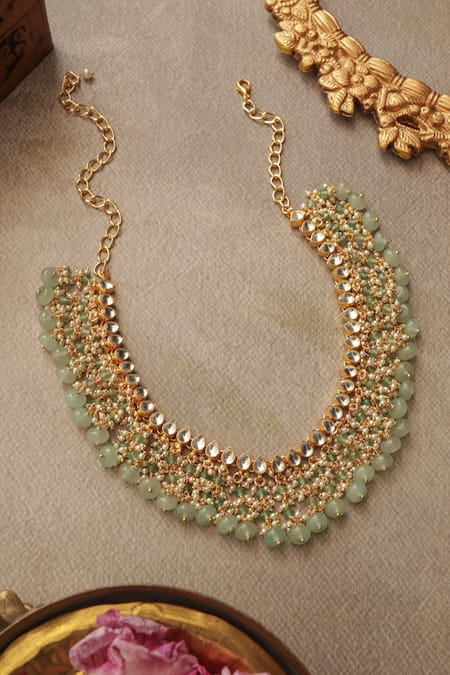 Paisley Pop Mint Kundan Necklace 