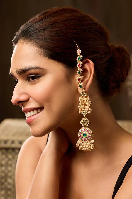 Buy_Paisley Pop_Pink Pearls Designer Kundan Earrings _Online_at_Aza_Fashions