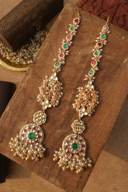 Shop_Paisley Pop_Pink Pearls Designer Kundan Earrings _Online_at_Aza_Fashions