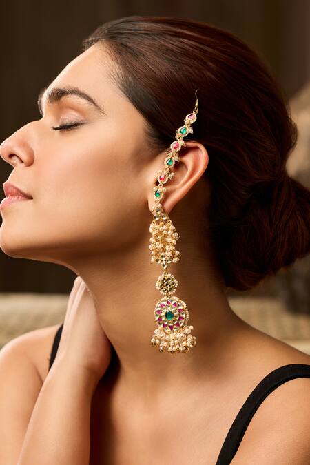 Paisley Pop_Pink Pearls Designer Kundan Earrings _at_Aza_Fashions