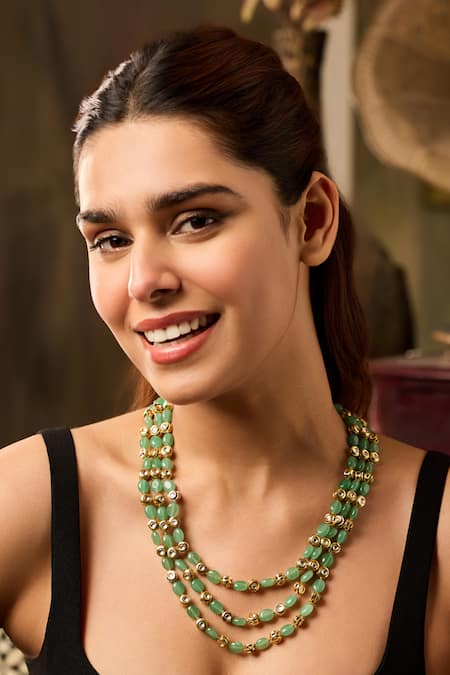 Paisley Pop Mint Kundan Layered Necklace 