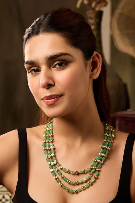 Paisley Pop_Mint Kundan Layered Necklace _Online_at_Aza_Fashions