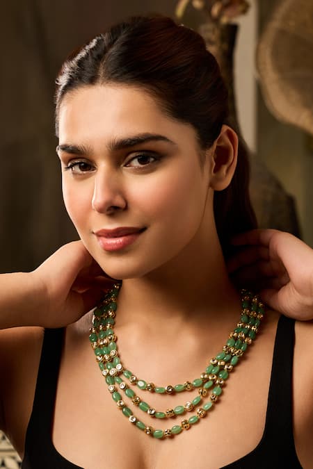Buy_Paisley Pop_Mint Kundan Layered Necklace _Online_at_Aza_Fashions
