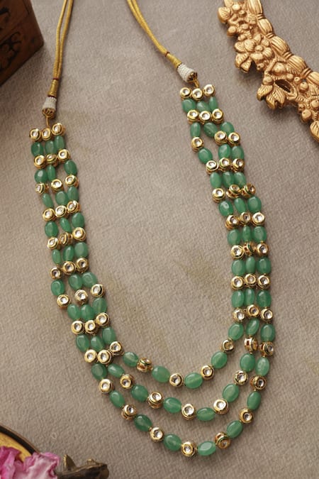 Paisley Pop Mint Kundan Layered Necklace 