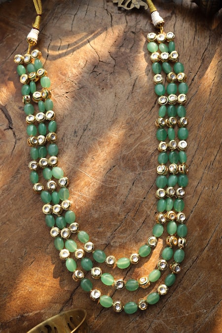 Paisley Pop_Mint Kundan Layered Necklace _at_Aza_Fashions