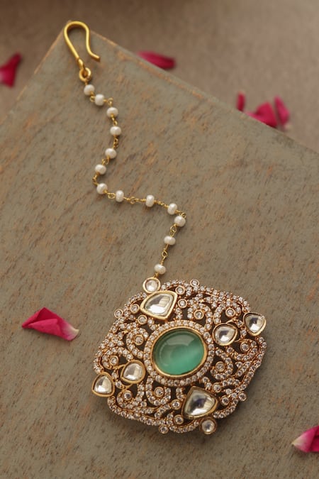 Paisley Pop Mint Polki Maangtikka 