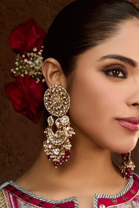 Queens Jewels Suhana Gulnaar Polki Chandbaali Earrings 