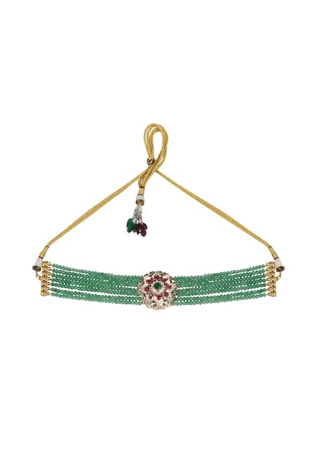 Buy_Queens Jewels_Green Royal Emerald Beaded Choker _Online_at_Aza_Fashions