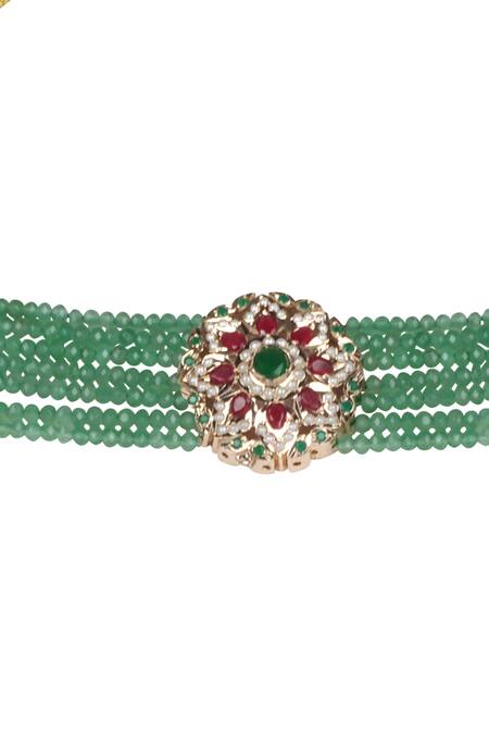 Shop_Queens Jewels_Green Royal Emerald Beaded Choker _Online_at_Aza_Fashions