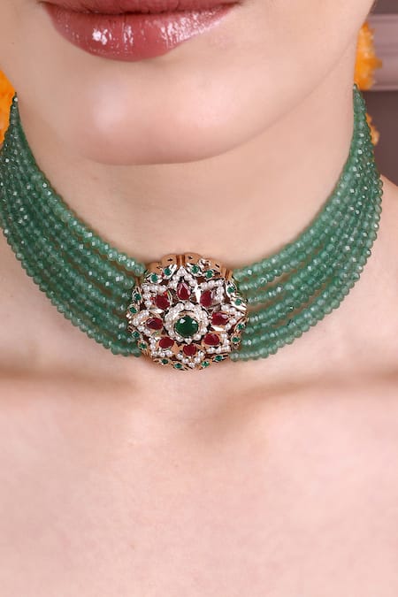 Buy_Queens Jewels_Green Royal Emerald Beaded Choker 