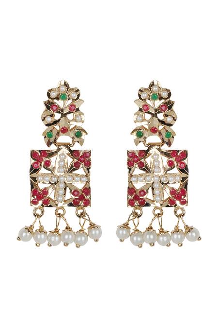 Buy_Queens Jewels_Multi Color Pearls, Stones, Multicolor Pearl-studded Choker Set 