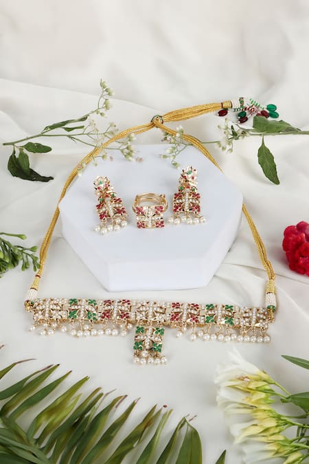 Queens Jewels Multicolor Pearl-Studded Choker Set 