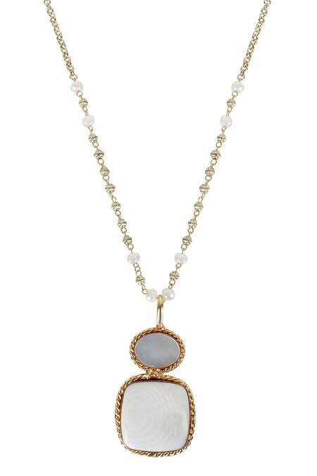 Buy_Queens Jewels_Ivory And Rose Quartz Dual-pendent Necklace _Online_at_Aza_Fashions