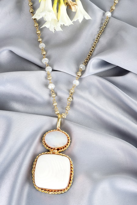 Queens Jewels_Ivory And Rose Quartz Dual-pendent Necklace _at_Aza_Fashions