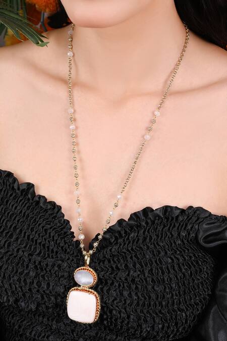 Buy_Queens Jewels_Ivory And Rose Quartz Dual-pendent Necklace 