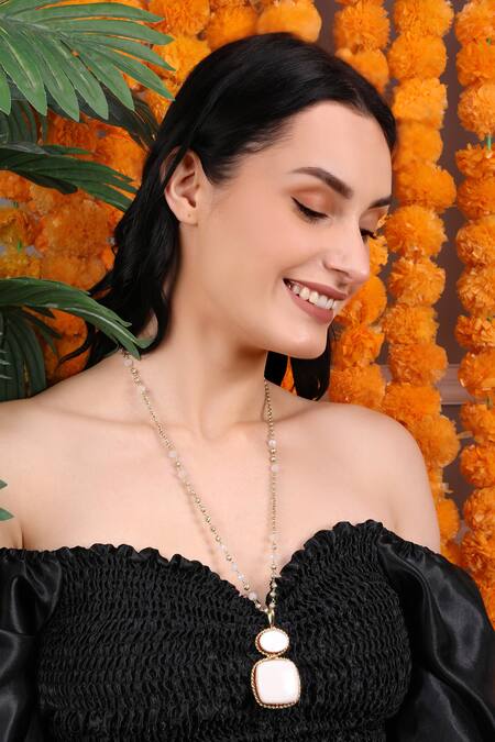 Shop_Queens Jewels_Ivory And Rose Quartz Dual-pendent Necklace 