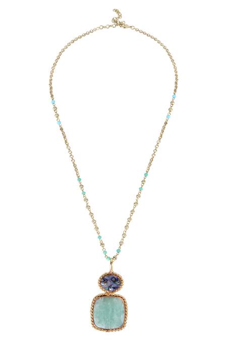 Queens Jewels_Blue Dual-tone Beaded Chain Pendant Necklace _Online_at_Aza_Fashions