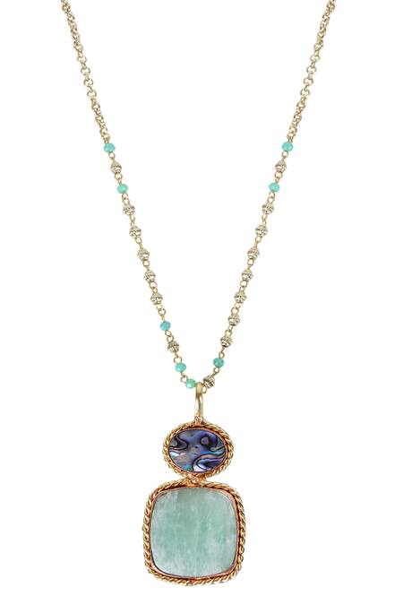 Buy_Queens Jewels_Blue Dual-tone Beaded Chain Pendant Necklace _Online_at_Aza_Fashions