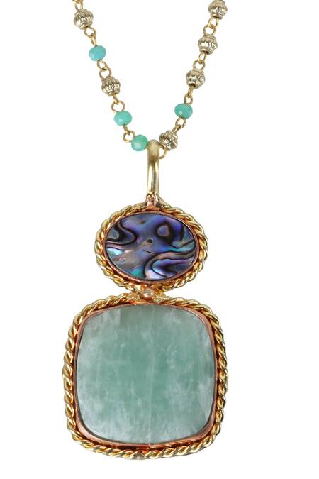 Queens Jewels_Blue Dual-tone Beaded Chain Pendant Necklace _at_Aza_Fashions