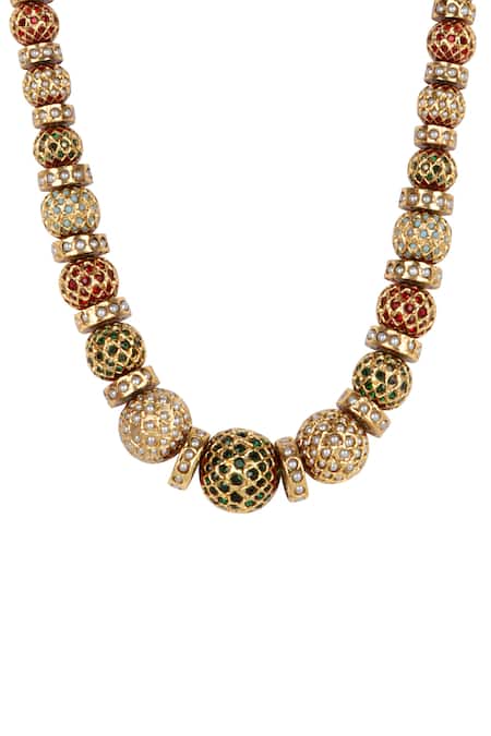 Buy_Queens Jewels_Gold Plated Traditional Gold-toned Beaded Necklace _Online_at_Aza_Fashions