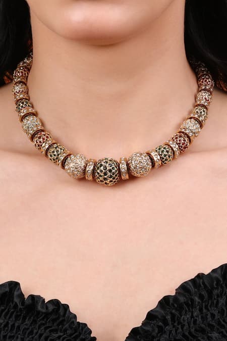 Shop_Queens Jewels_Gold Plated Traditional Gold-toned Beaded Necklace _Online_at_Aza_Fashions