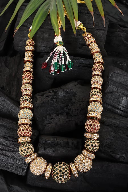 Queens Jewels Traditional Gold-Toned Beaded Necklace 