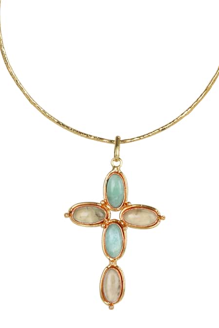 Queens Jewels_Blue Helen Cross Pendant _Online_at_Aza_Fashions